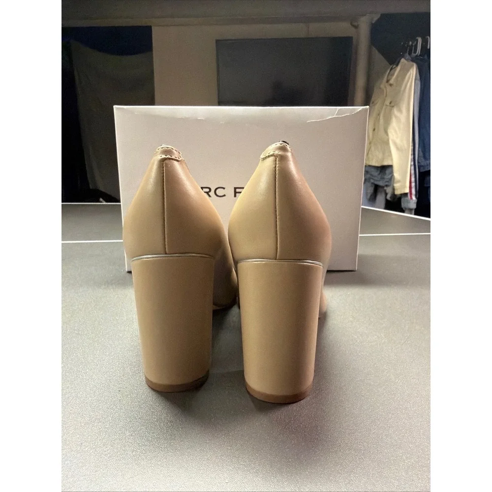 Marc Fisher Viviene4 Block Heel Pumps Light Natural Leather Beige 7.5 M NEW